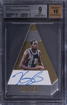 2013-14 Panini Preferred #73 Paninis Choice Award #73 Kevin Durant Signed Card (#002/010) - BGS MINT 9/BGS 10